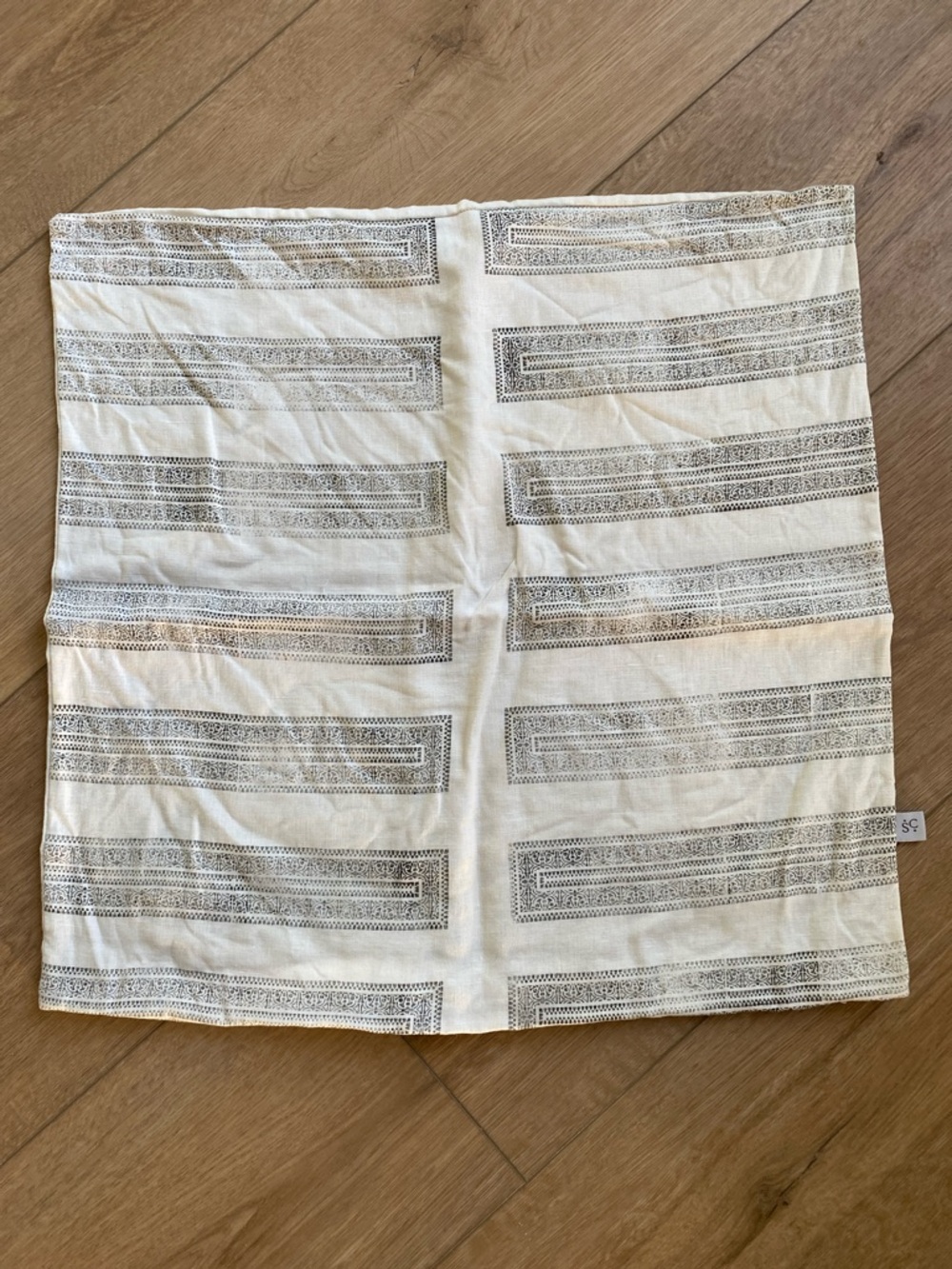 Susan Connor Neutral Pillow Cover with Stamped Design Look Stripes